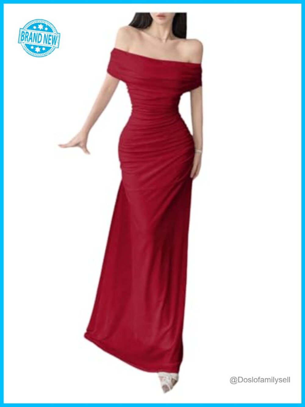 Off Shoulder Ruched Bodycon Maxi Dress Wedding Guest Cocktail
